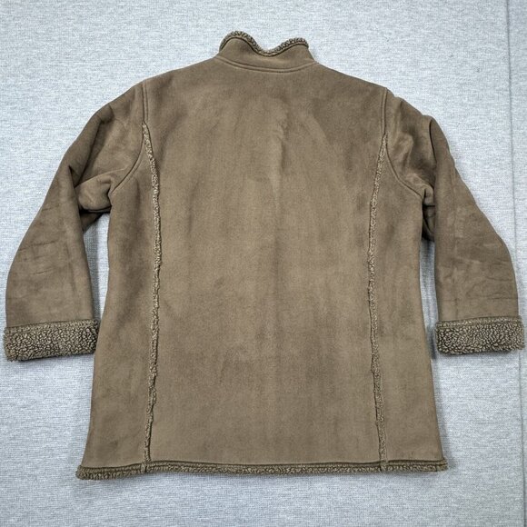 LL Bean Womens Light Brown Coat Button Up Jacket Sherpa Lining High Neck Sz XL - Picture 6 of 16